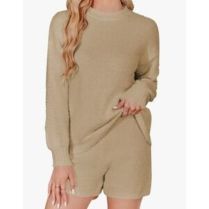 Zaful Womens Fuzzy Lounge Set Casual Pajama Sets Long Sleeve Fleece Pullover
